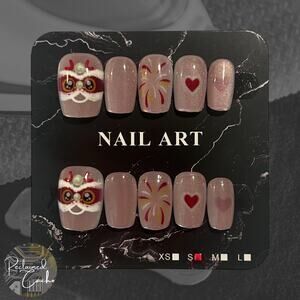 Pink and Red Holiday Short Square Nails - Size Small